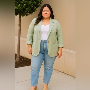Sage Green Relaxed Fit Linen-Blend Blazer -Size XXL